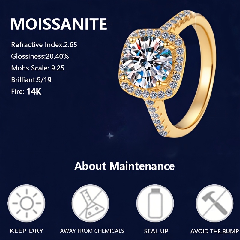 Unisex 1 Carat Moissanite Wedding Ring, 925 Silver